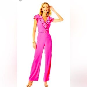 Lilly Pulitzer Cassian Ruffle Jumpsuit.  Elegant Pink Ruffled Jumpsuit